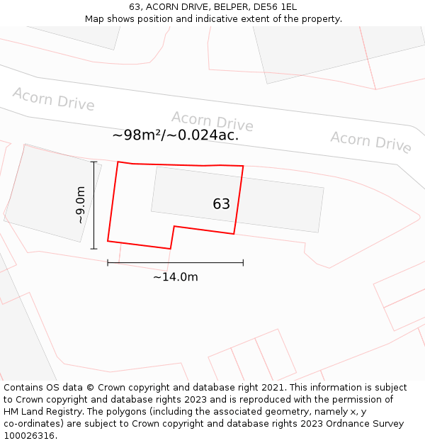 63, ACORN DRIVE, BELPER, DE56 1EL: Plot and title map