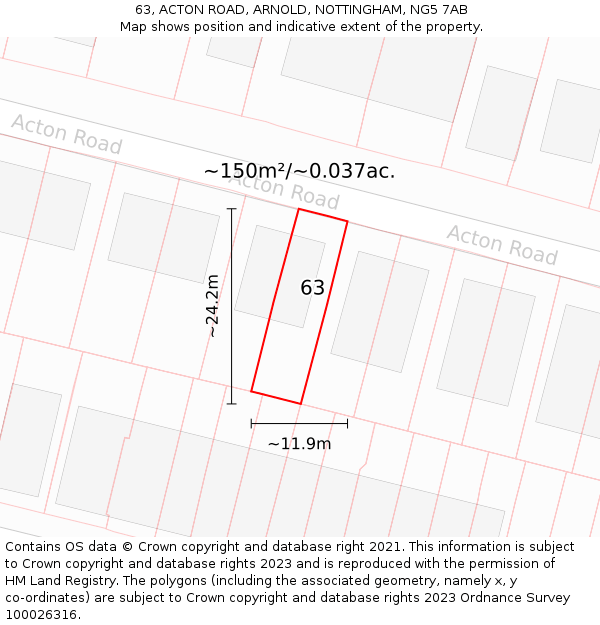 63, ACTON ROAD, ARNOLD, NOTTINGHAM, NG5 7AB: Plot and title map