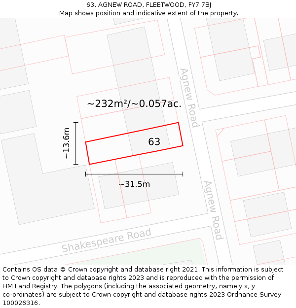 63, AGNEW ROAD, FLEETWOOD, FY7 7BJ: Plot and title map