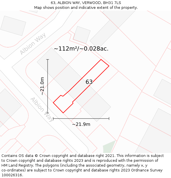 63, ALBION WAY, VERWOOD, BH31 7LS: Plot and title map