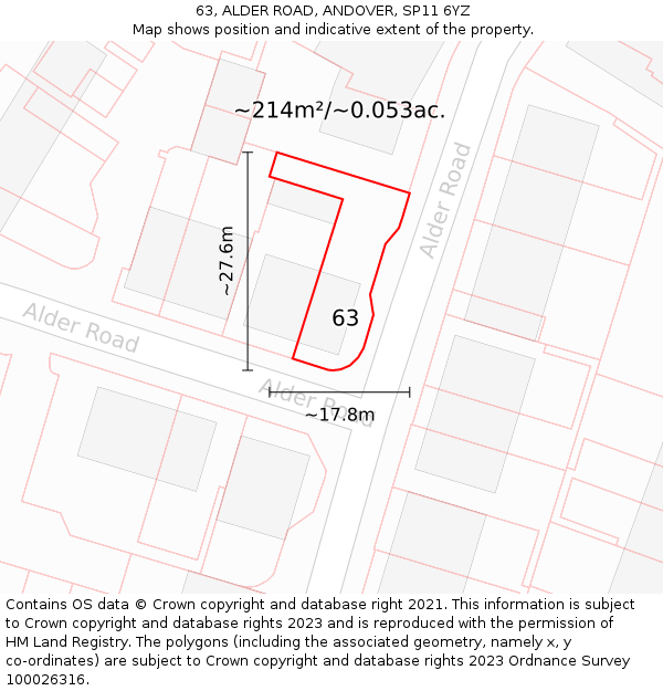 63, ALDER ROAD, ANDOVER, SP11 6YZ: Plot and title map