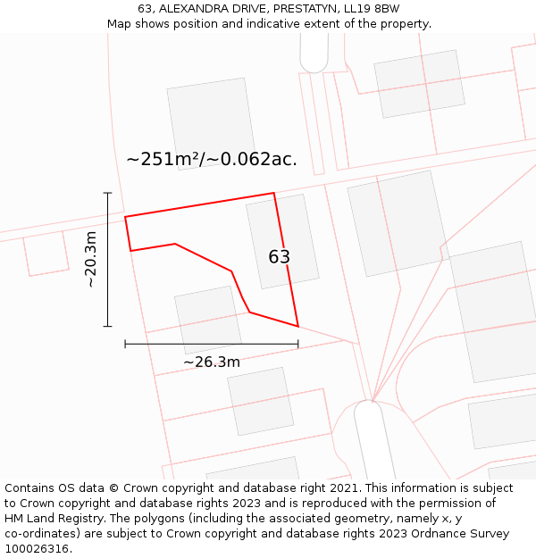 63, ALEXANDRA DRIVE, PRESTATYN, LL19 8BW: Plot and title map