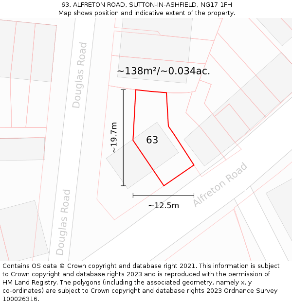 63, ALFRETON ROAD, SUTTON-IN-ASHFIELD, NG17 1FH: Plot and title map