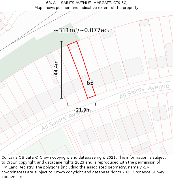 63, ALL SAINTS AVENUE, MARGATE, CT9 5QJ: Plot and title map