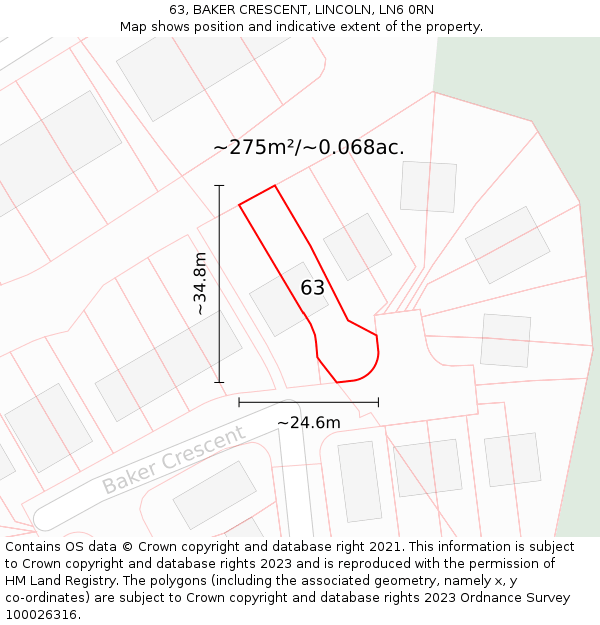 63, BAKER CRESCENT, LINCOLN, LN6 0RN: Plot and title map