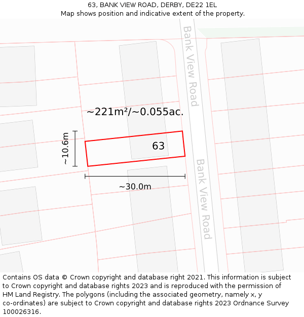 63, BANK VIEW ROAD, DERBY, DE22 1EL: Plot and title map