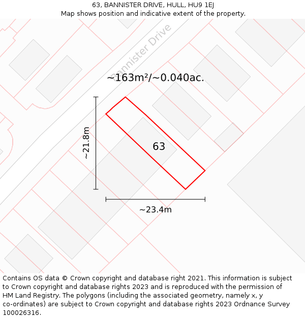 63, BANNISTER DRIVE, HULL, HU9 1EJ: Plot and title map