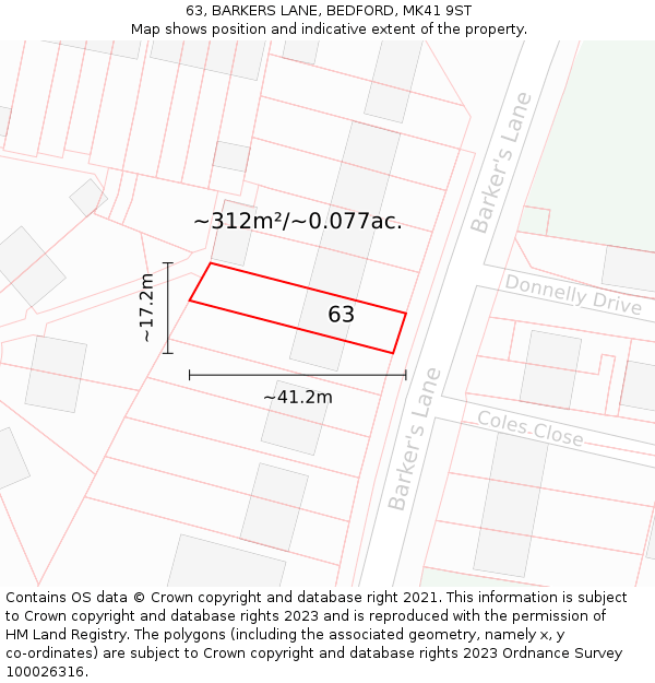 63, BARKERS LANE, BEDFORD, MK41 9ST: Plot and title map