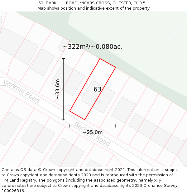 63, BARKHILL ROAD, VICARS CROSS, CHESTER, CH3 5JH: Plot and title map