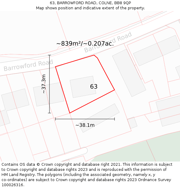 63, BARROWFORD ROAD, COLNE, BB8 9QP: Plot and title map