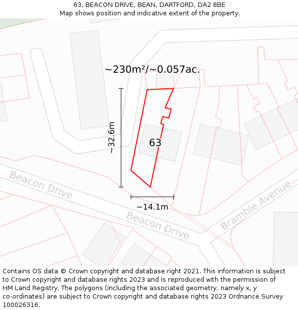 63, BEACON DRIVE, BEAN, DARTFORD, DA2 8BE: Plot and title map