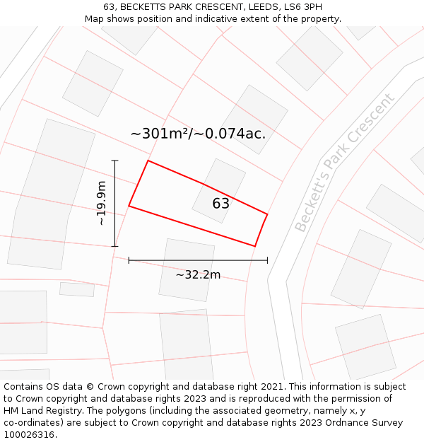 63, BECKETTS PARK CRESCENT, LEEDS, LS6 3PH: Plot and title map