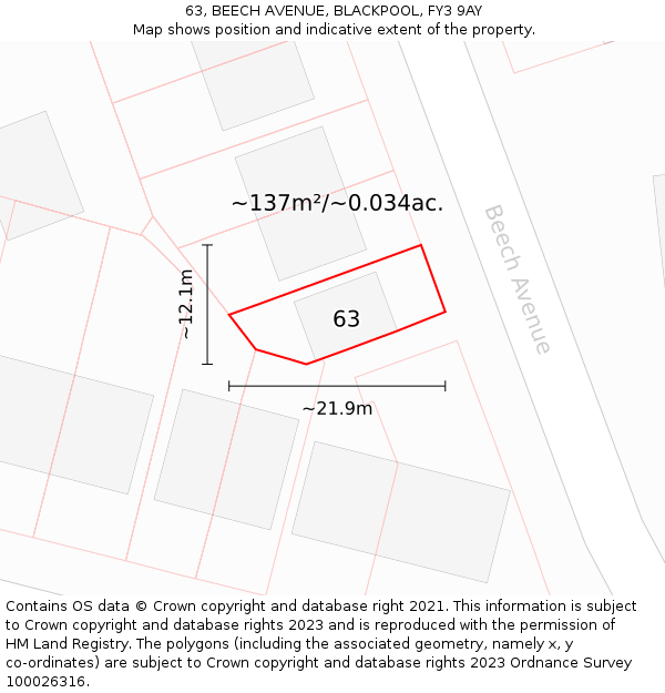 63, BEECH AVENUE, BLACKPOOL, FY3 9AY: Plot and title map