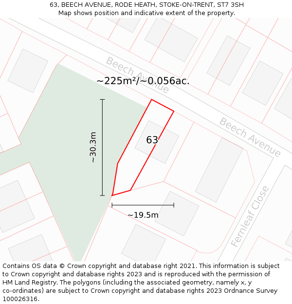 63, BEECH AVENUE, RODE HEATH, STOKE-ON-TRENT, ST7 3SH: Plot and title map