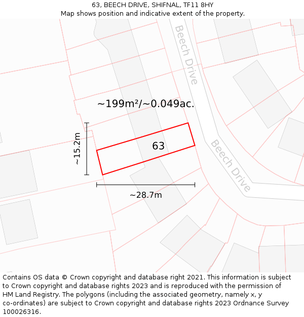 63, BEECH DRIVE, SHIFNAL, TF11 8HY: Plot and title map