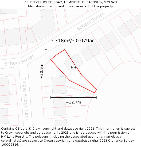 63, BEECH HOUSE ROAD, HEMINGFIELD, BARNSLEY, S73 0PB: Plot and title map