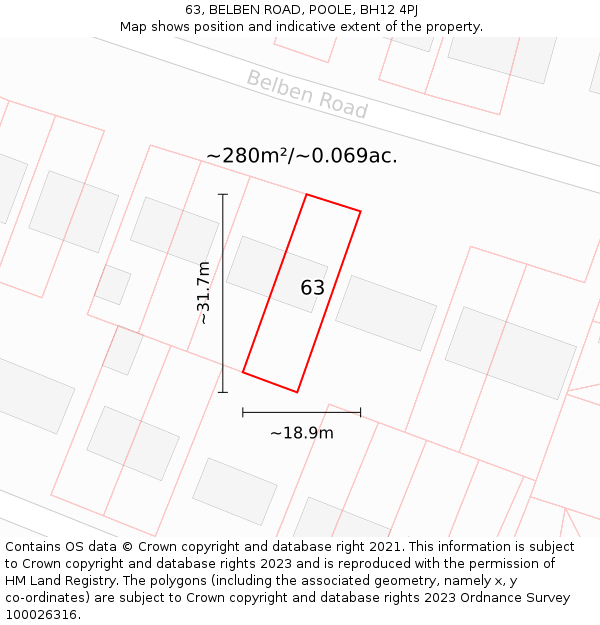 63, BELBEN ROAD, POOLE, BH12 4PJ: Plot and title map