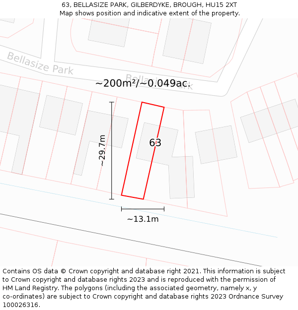 63, BELLASIZE PARK, GILBERDYKE, BROUGH, HU15 2XT: Plot and title map