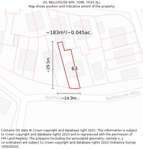 63, BELLHOUSE WAY, YORK, YO24 3LL: Plot and title map