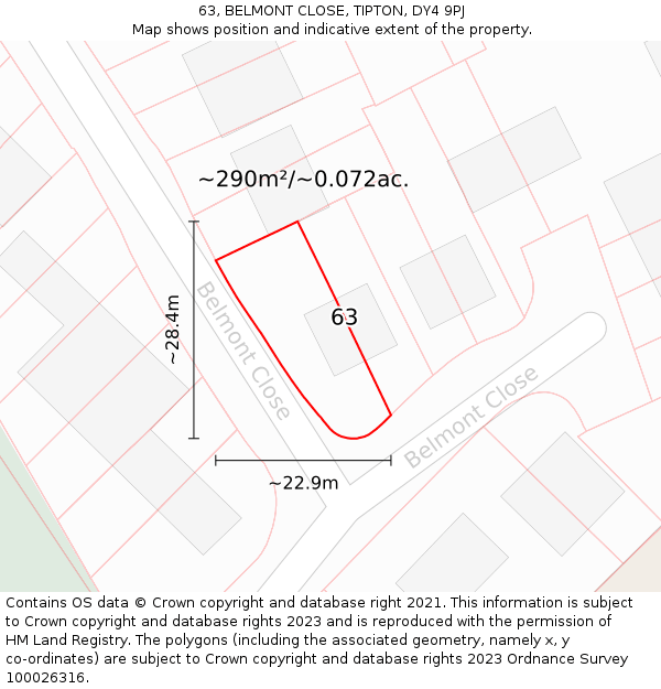 63, BELMONT CLOSE, TIPTON, DY4 9PJ: Plot and title map