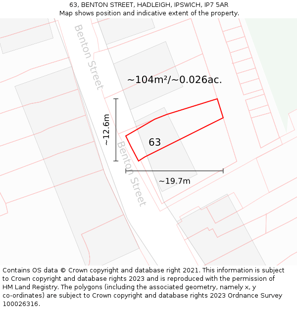 63, BENTON STREET, HADLEIGH, IPSWICH, IP7 5AR: Plot and title map