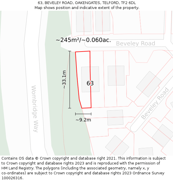 63, BEVELEY ROAD, OAKENGATES, TELFORD, TF2 6DL: Plot and title map