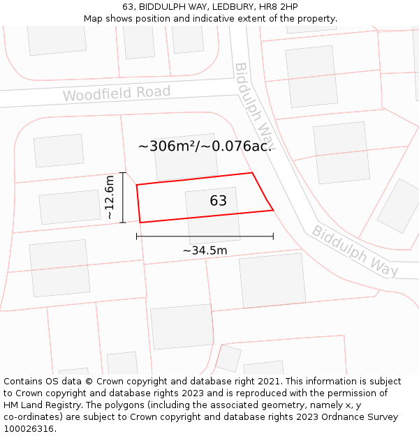 63, BIDDULPH WAY, LEDBURY, HR8 2HP: Plot and title map