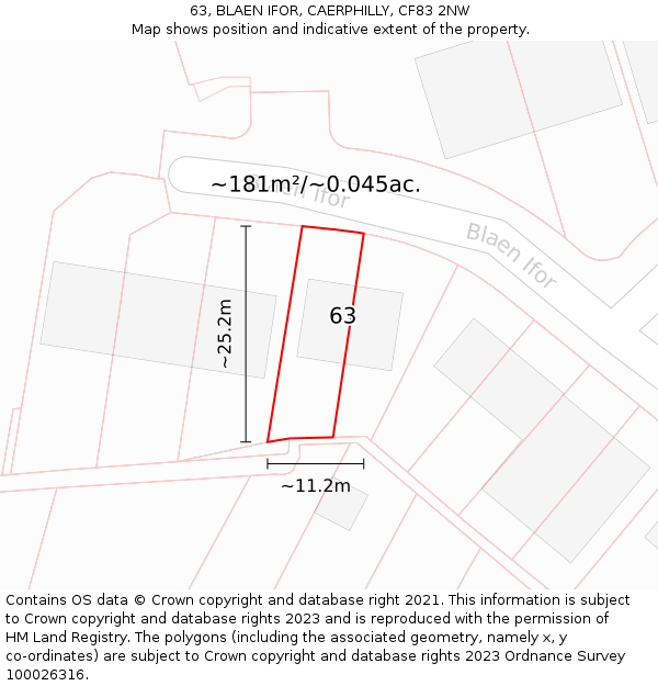 63, BLAEN IFOR, CAERPHILLY, CF83 2NW: Plot and title map