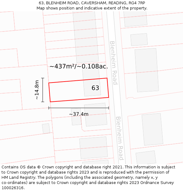 63, BLENHEIM ROAD, CAVERSHAM, READING, RG4 7RP: Plot and title map