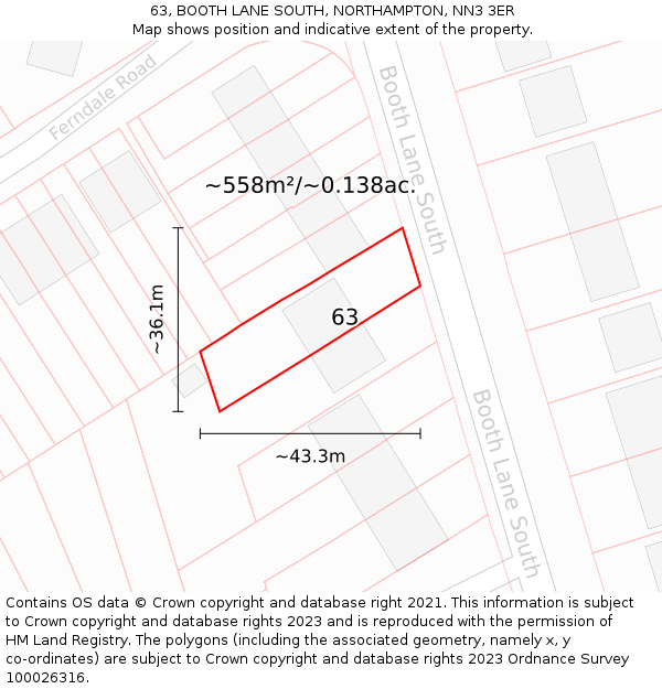 63, BOOTH LANE SOUTH, NORTHAMPTON, NN3 3ER: Plot and title map