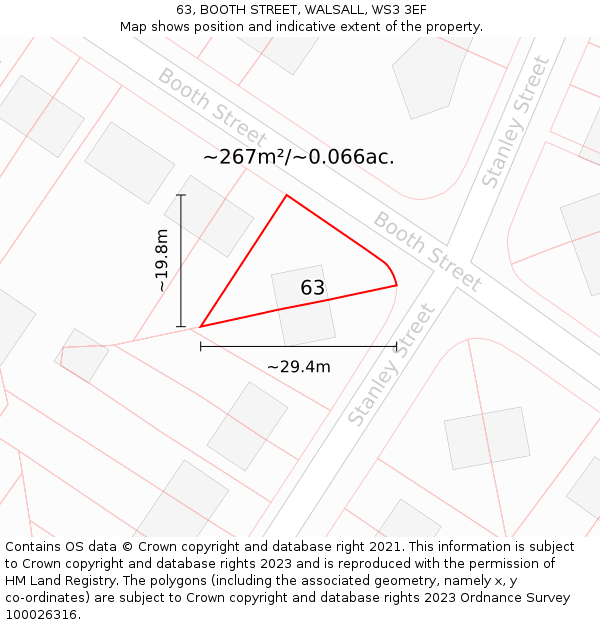 63, BOOTH STREET, WALSALL, WS3 3EF: Plot and title map