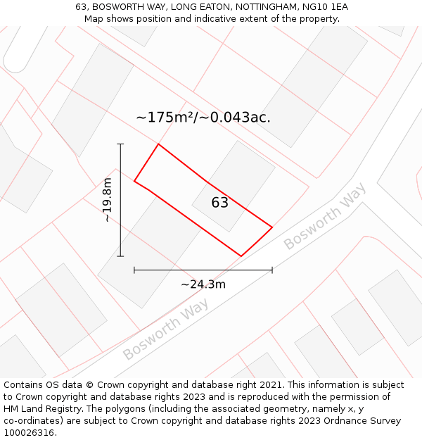 63, BOSWORTH WAY, LONG EATON, NOTTINGHAM, NG10 1EA: Plot and title map