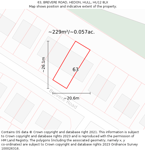 63, BREVERE ROAD, HEDON, HULL, HU12 8LX: Plot and title map