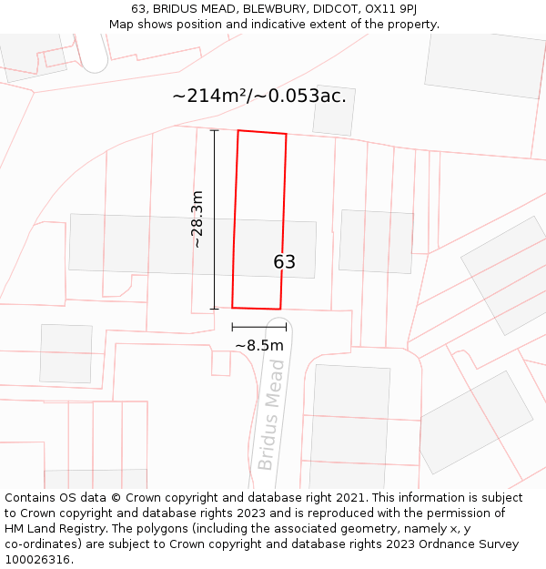 63, BRIDUS MEAD, BLEWBURY, DIDCOT, OX11 9PJ: Plot and title map