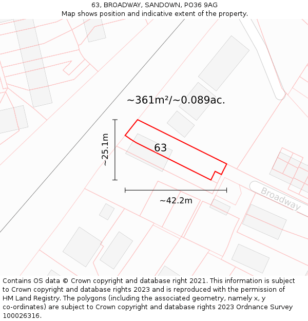 63, BROADWAY, SANDOWN, PO36 9AG: Plot and title map