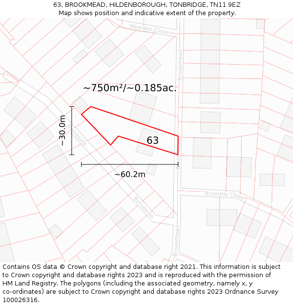 63, BROOKMEAD, HILDENBOROUGH, TONBRIDGE, TN11 9EZ: Plot and title map