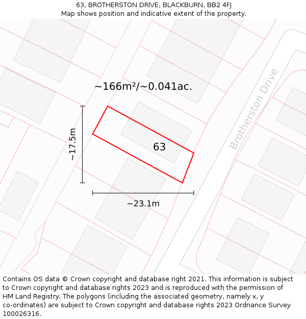 63, BROTHERSTON DRIVE, BLACKBURN, BB2 4FJ: Plot and title map