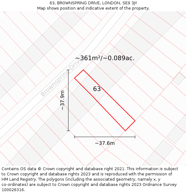 63, BROWNSPRING DRIVE, LONDON, SE9 3JY: Plot and title map