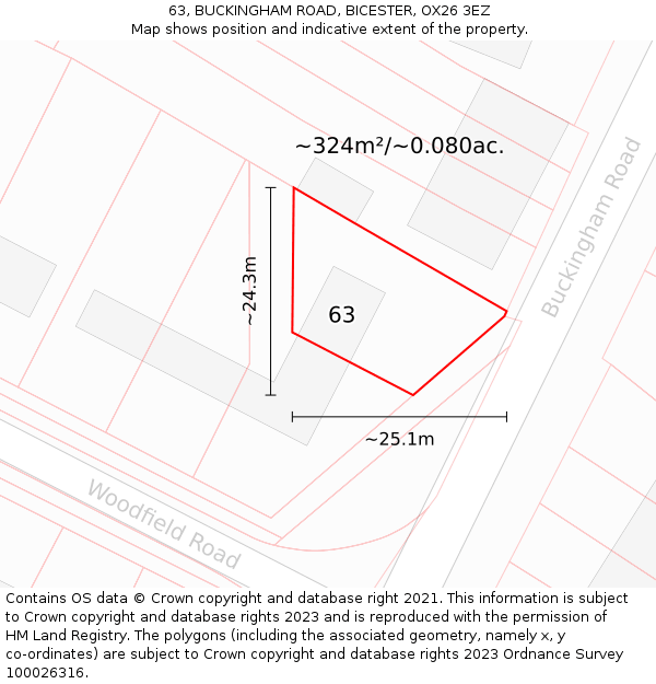 63, BUCKINGHAM ROAD, BICESTER, OX26 3EZ: Plot and title map