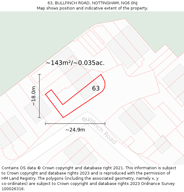 63, BULLFINCH ROAD, NOTTINGHAM, NG6 0NJ: Plot and title map