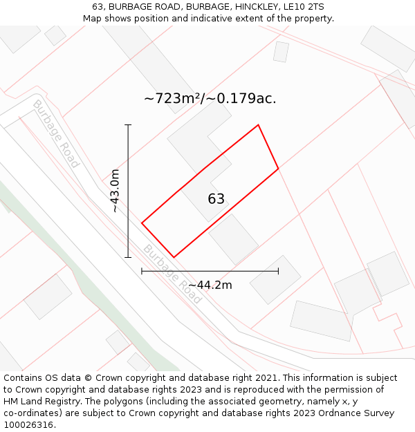 63, BURBAGE ROAD, BURBAGE, HINCKLEY, LE10 2TS: Plot and title map