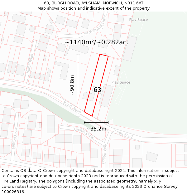 63, BURGH ROAD, AYLSHAM, NORWICH, NR11 6AT: Plot and title map