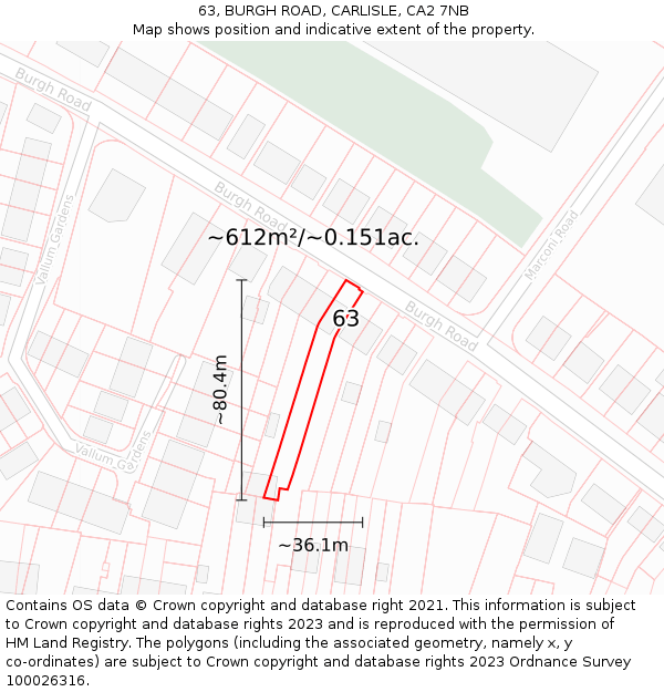 63, BURGH ROAD, CARLISLE, CA2 7NB: Plot and title map