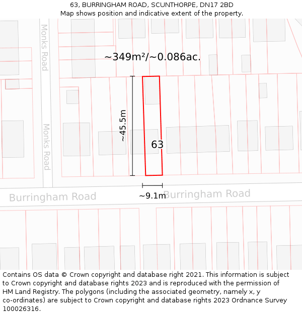 63, BURRINGHAM ROAD, SCUNTHORPE, DN17 2BD: Plot and title map