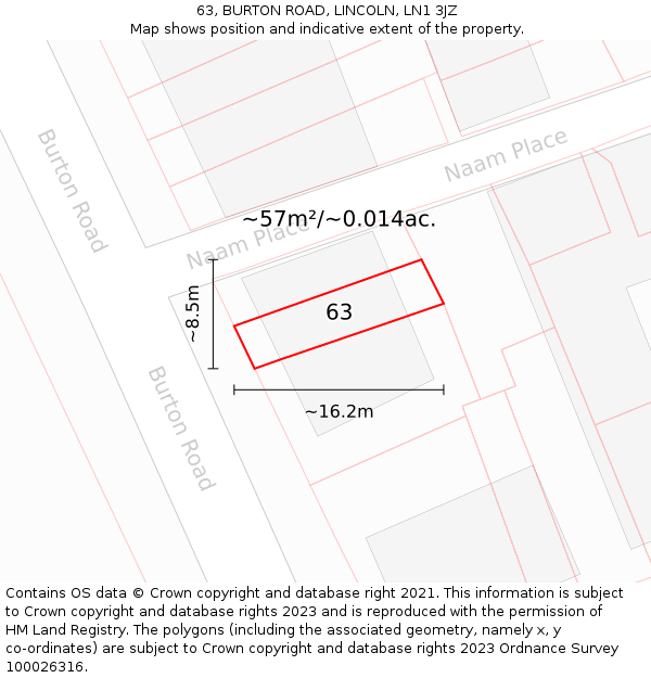 63, BURTON ROAD, LINCOLN, LN1 3JZ: Plot and title map