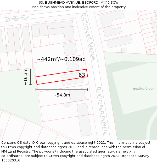 63, BUSHMEAD AVENUE, BEDFORD, MK40 3QW: Plot and title map