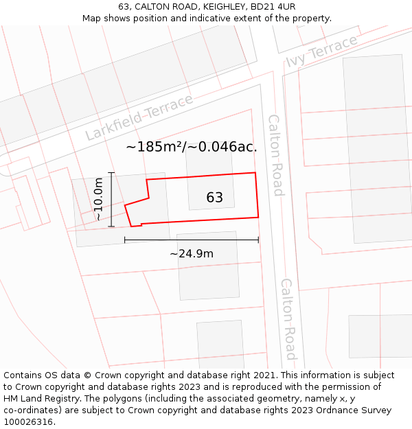 63, CALTON ROAD, KEIGHLEY, BD21 4UR: Plot and title map