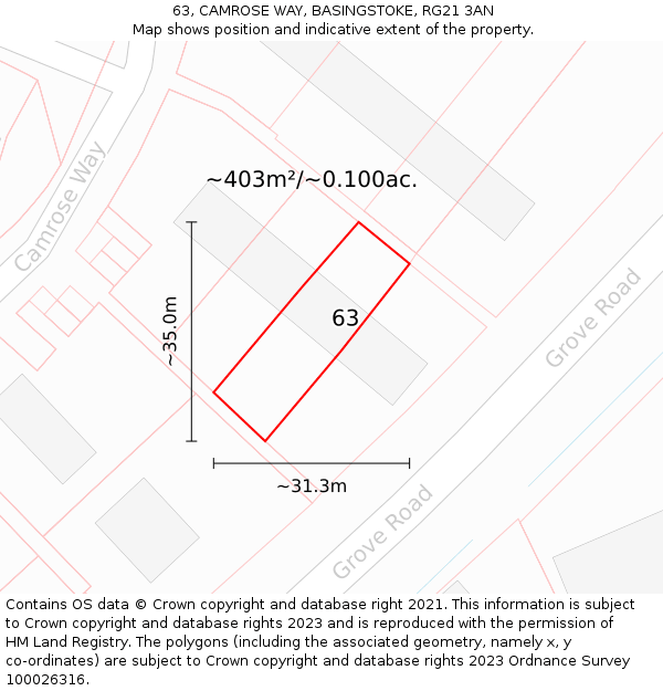 63, CAMROSE WAY, BASINGSTOKE, RG21 3AN: Plot and title map