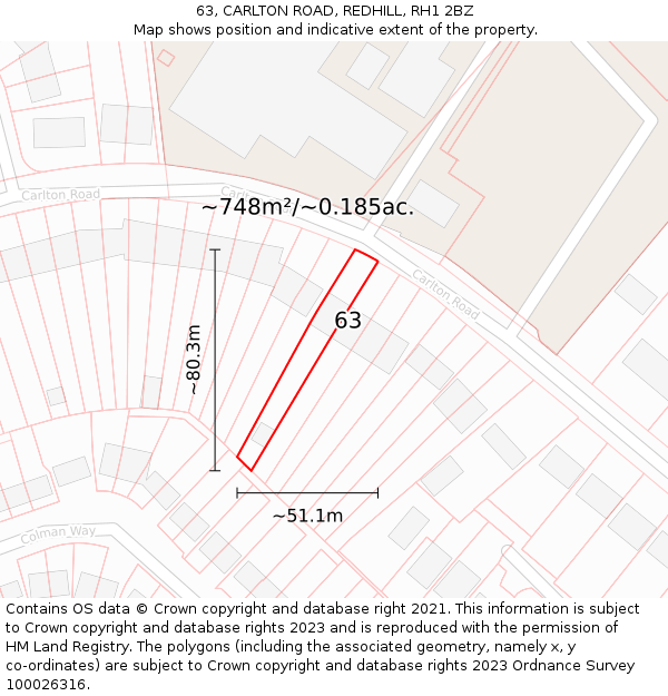 63, CARLTON ROAD, REDHILL, RH1 2BZ: Plot and title map