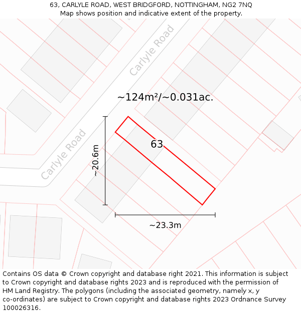 63, CARLYLE ROAD, WEST BRIDGFORD, NOTTINGHAM, NG2 7NQ: Plot and title map